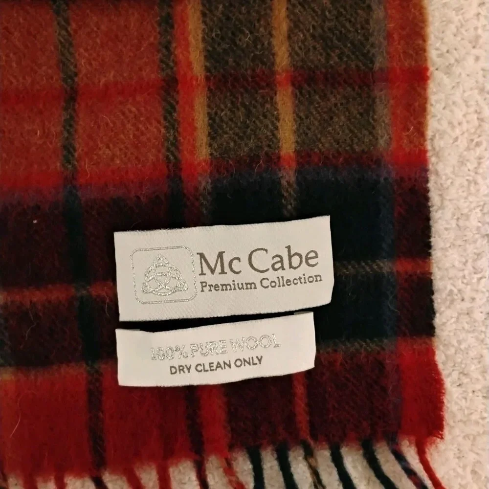 McCabe Red Plaid Fringe 100% Wool Scarf Eclectic Grandpa